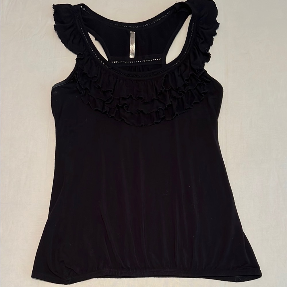 Black Ruffled Tank Top